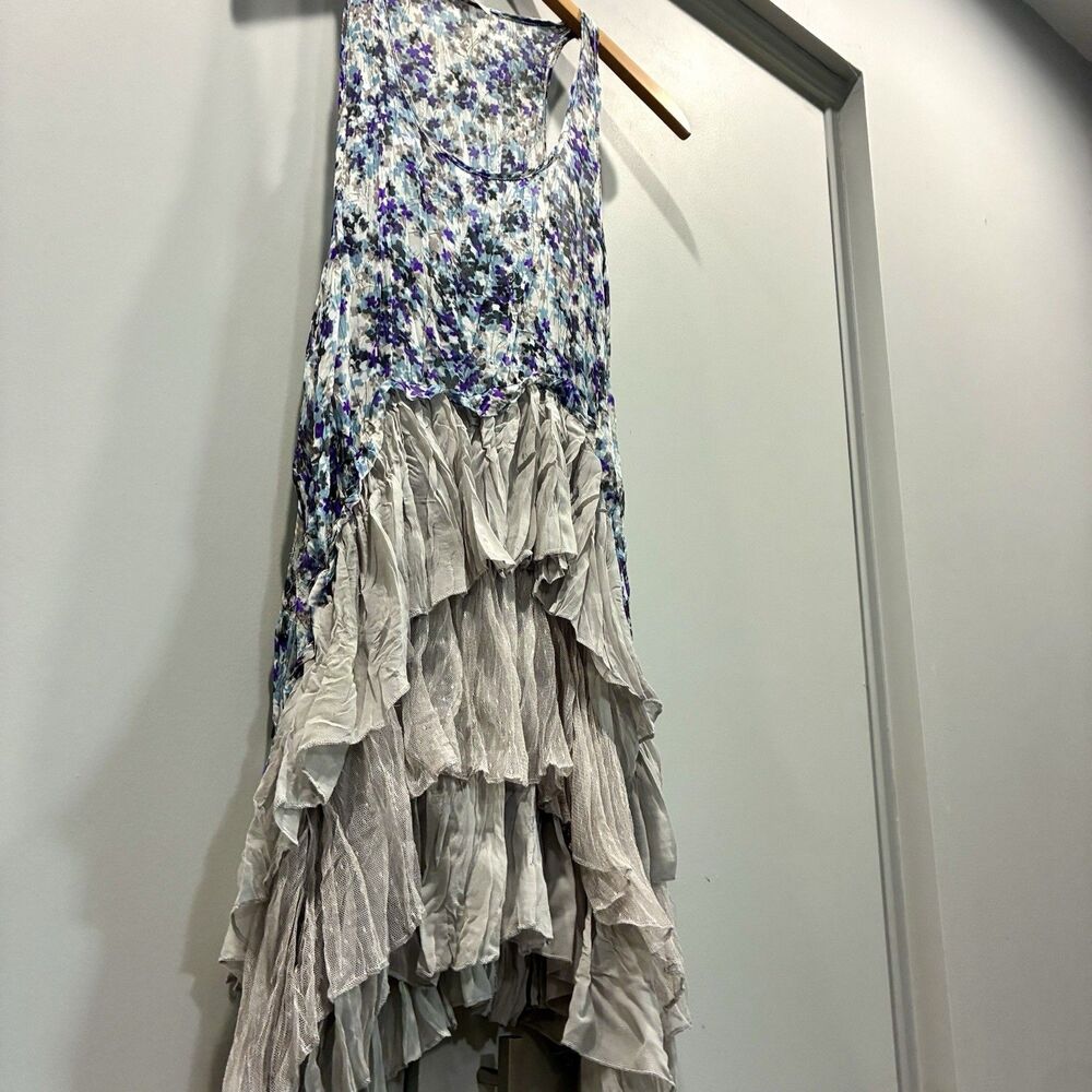 Y2K Cecico Floral Dress S Romantic Layered Ruffles Sheer Hi-Low Tiered Fairycore